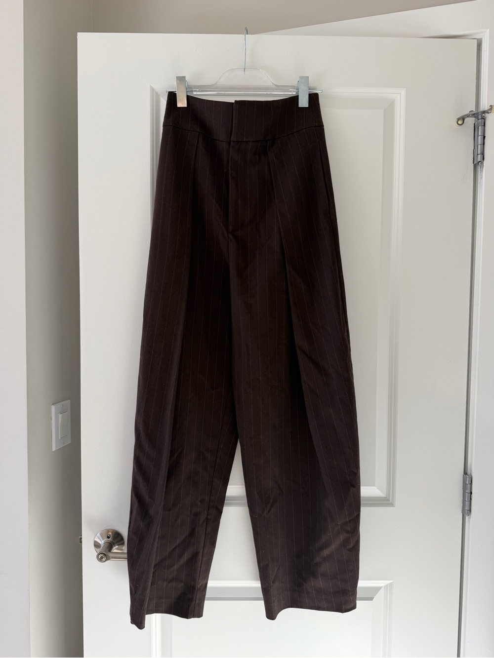 Zara Brown Pinstripe High-Waist Trousers
